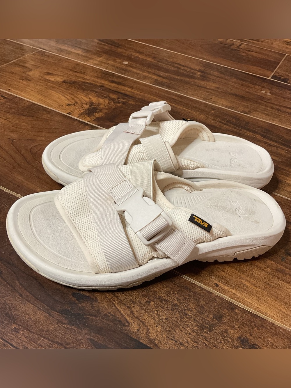Teva Women's Off-White Slide Sandals with Buckle Straps
